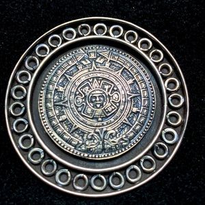 Taxco 925 Aztec Calendar Brooch Pendant Sterling